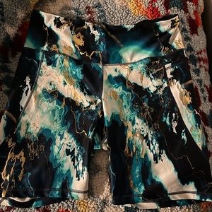 ❌SOLD❌blue & gold marble biker shorts